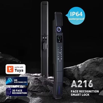 Fechadura de porta inteligente preta com câmera e reconhecimento facial 3D de impressões digitais
