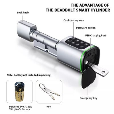 35-45mm Espessura da porta Tuya App Desbloquear Smart Digital Electronic Cylindrical Door Lock