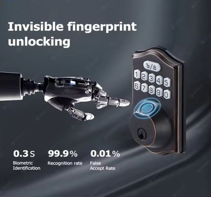 Entrada sem chave Impressão digital Bloqueio de porta Tuya Cartão de memória inteligente Opção de armazenamento de dados Cinza
