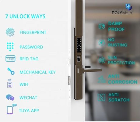 Blue Tooth Network Porta de alumínio Tuya Bloqueio de impressão digital à prova d'água BLE WIFI Bloqueio de porta inteligente
